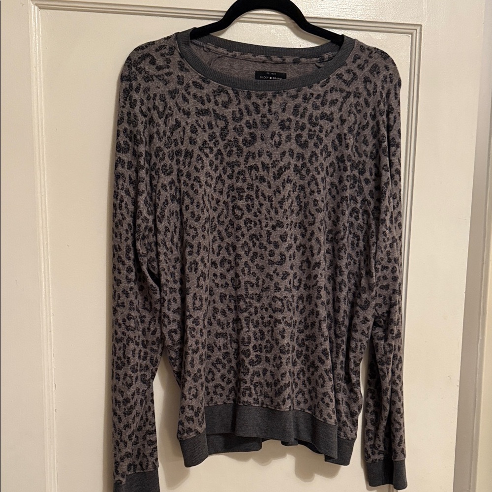 Lucky Brand Gray Animal Print Sweater